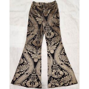 12th Tribe Gold Burnout Velvet Sheer Flare Pants Small Boho 70s Festival